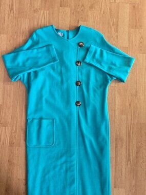 Vintage Howard Wolf Teal Dress Button‎ Front Minimalist 80s USA